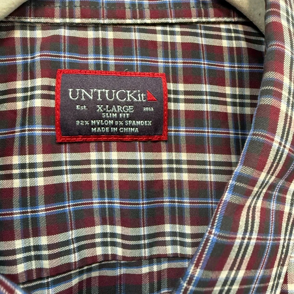 Untuckit Button Down Shirt Mens XL Maroon Plaid Stretch Performance Long Sleeve